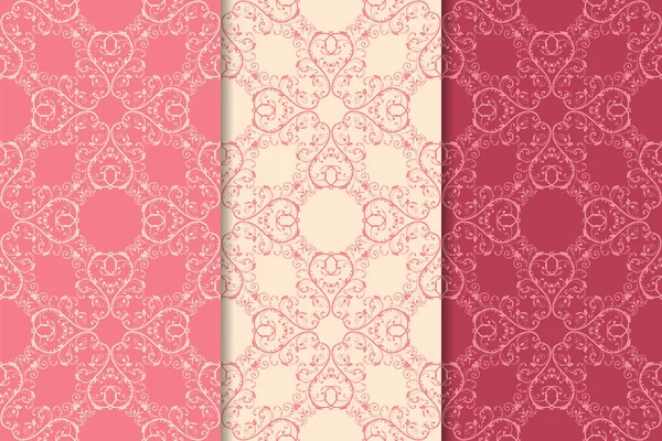 Kırmızı çiçekli süsler kümesi. Kiraz pembe dikey Dikişsiz desen. Duvar kağıdı arka plan