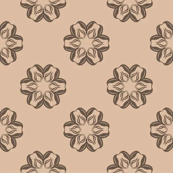 Bej renkli arka plan üzerinde kahverengi çiçek süsleme. Tekstil ve duvar kağıtları için seamless modeli