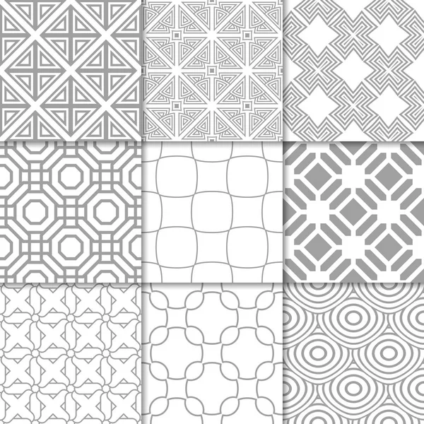 Light Gray Geometric Ornaments Collection Neutral Seamless Patterns Web Textile — Stock Vector