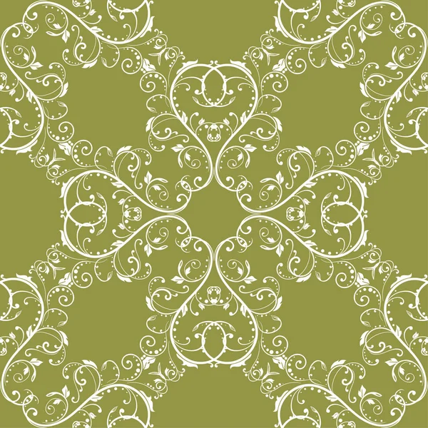 Witte Bloemen Ornament Olijfgroen Achtergrond Naadloze Patroon Voor Textiel Wallpapers — Stockvector