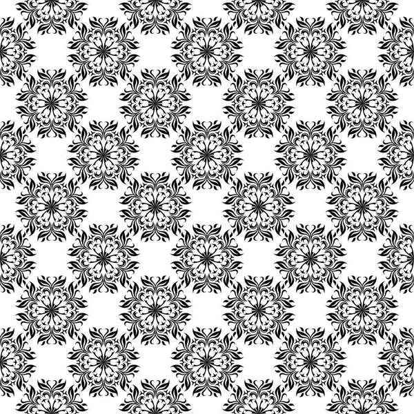 Schwarzer Blumenschmuck Auf Weißem Hintergrund Nahtloses Muster Für Textilien Und — Stockvektor