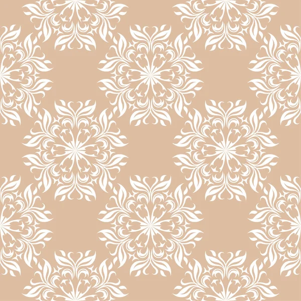 Ornement Floral Blanc Sur Fond Beige Modèle Sans Couture Pour — Image vectorielle