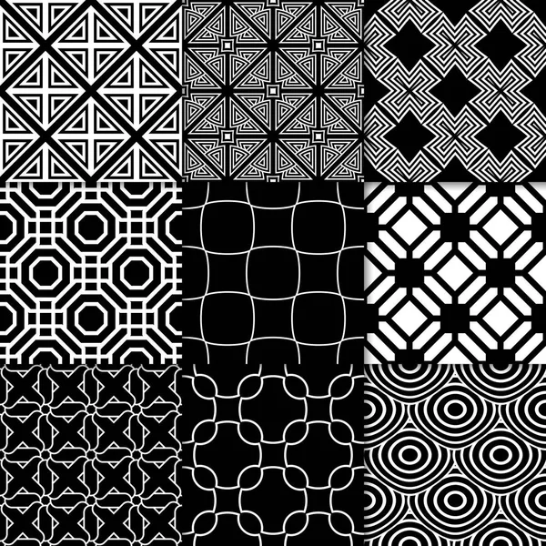 Siyah ve beyaz geometrik süsler. Web, Tekstil ve duvar kağıtları için klasik Dikişsiz desen koleksiyonu