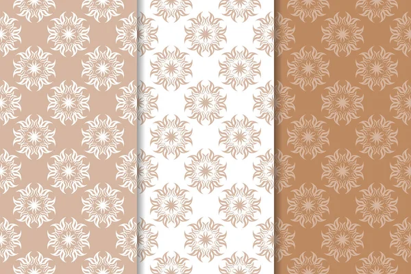 Çiçek süsler kümesi. Kahverengi, bej ve beyaz Dikişsiz desen Tekstil ve duvar kağıtları için