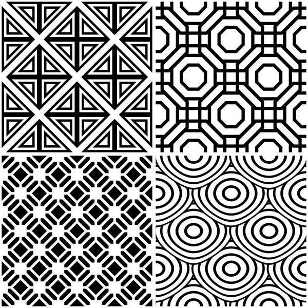 Patrones Geométricos Set Fondos Monocromáticos Blanco Negro Sin Costuras Ilustración — Vector de stock