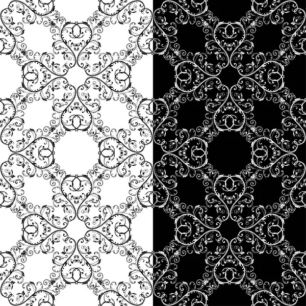 Fundaluri Florale Alb Negru Set Modele Fără Sudură Pentru Textile — Vector de stoc