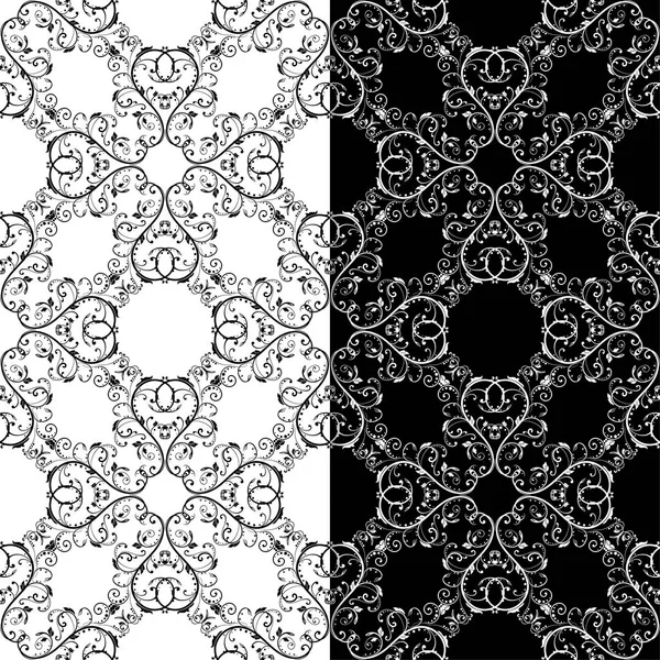 Black White Floral Backgrounds Set Seamless Patterns Textile Wallpapers — Stock Vector