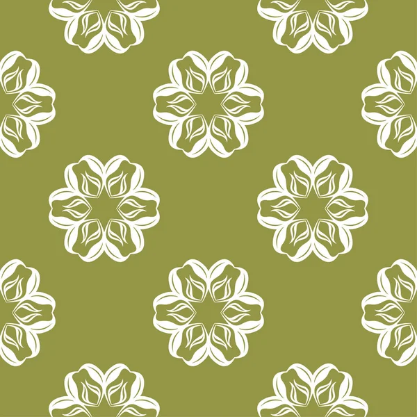 Zeytin yeşil zemin üzerine beyaz çiçek süsleme. Tekstil ve duvar kağıtları için seamless modeli
