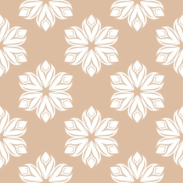 Bej renkli arka plan üzerinde beyaz çiçek süsleme. Tekstil ve duvar kağıtları için seamless modeli