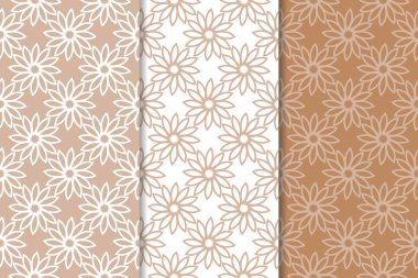 Kahverengi çiçek arka planlar. Tekstil ve duvar kağıtları için dikişsiz desen seti