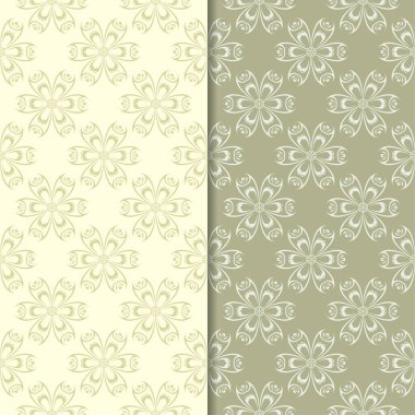 Zeytin yeşili çiçek süs arka planlar. Tekstil ve duvar kağıtları için dikişsiz desen seti