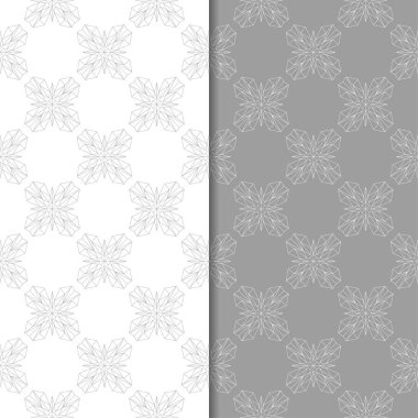 Beyaz ve gri çiçek arka planlar. Tekstil ve duvar kağıtları için dikişsiz desen seti