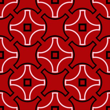 Siyah ve beyaz geometrik seamless modeli. Kırmızı zemin üzerine. Duvar kağıtları ve tekstil tasarım