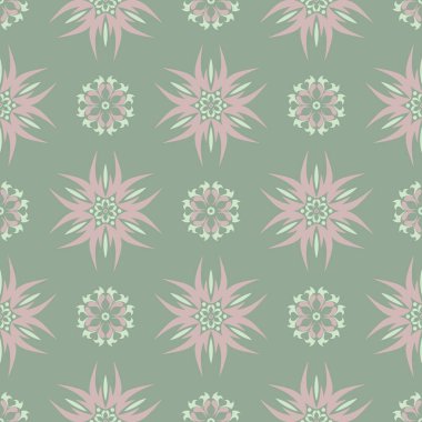 Zeytin yeşili çiçek Dikişsiz desen soluk pembe elemanları ile. Arka plan duvar kağıtları, Tekstil ve kumaş için çiçek tasarımları ile
