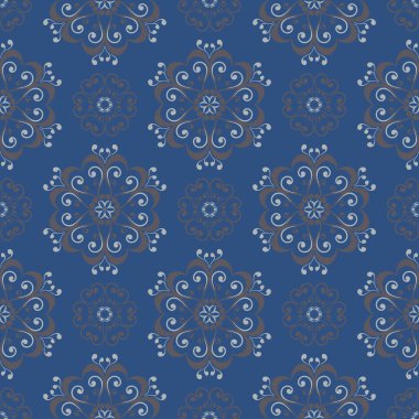 Sorunsuz arka plan. Mavi ve gri çiçek desenli duvar kağıdı, Tekstil ve kumaş için