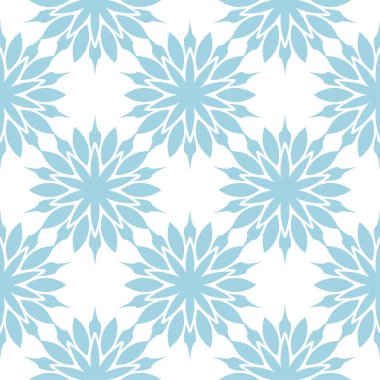 Beyaz zemin üzerine mavi çiçek süsleme. Tekstil ve duvar kağıtları için seamless modeli