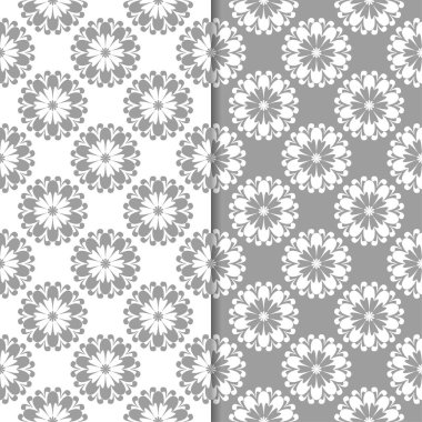 Beyaz ve gri çiçek arka planlar. Tekstil ve duvar kağıtları için dikişsiz desen seti