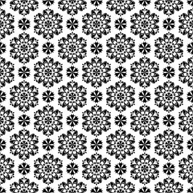 Beyaz arka planda siyah çiçek tasarım. Tekstil ve duvar kağıtları için seamless modeli