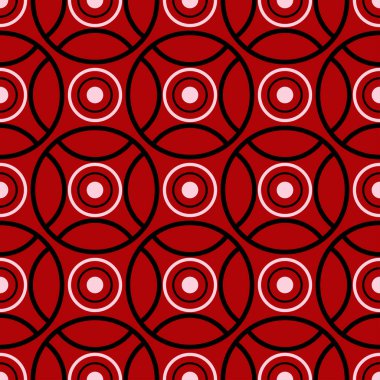 Kırmızı sorunsuz bir arka plan siyah ve beyaz geometrik desenli. Tekstil ve duvar kağıtları için