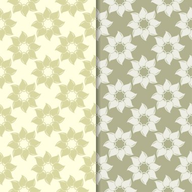 Zeytin yeşili çiçek arka planlar. Tekstil ve duvar kağıtları için dikişsiz desen seti