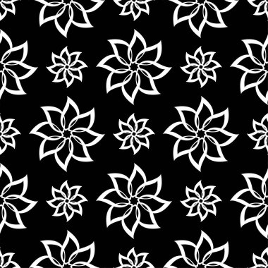 Siyah ve beyaz çiçek süsleme. Tekstil ve duvar kağıtları için seamless modeli