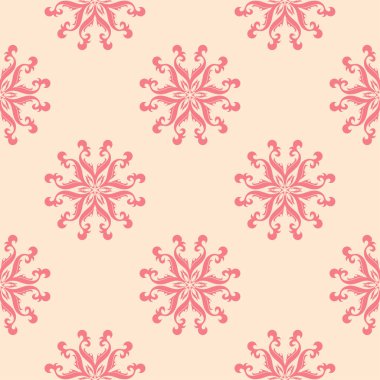 Bej renkli arka plan üzerinde kırmızı çiçek öğeleri. Tekstil ve duvar kağıtları için seamless modeli