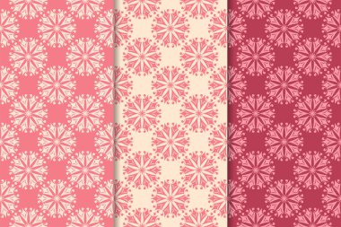 Kiraz kırmızı çiçekli süsler. Dikey Dikişsiz desen seti. Duvar kağıdı arka plan