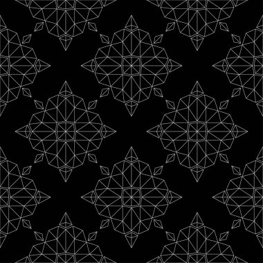 Siyah arka plan üzerine beyaz çiçek süsleme. Tekstil ve duvar kağıtları için seamless modeli