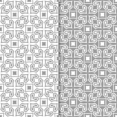 Gri ve beyaz geometrik süsler. Web, Tekstil ve duvar kağıtları için dikişsiz desen seti