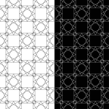Geometrik süsler kümesi. Web, Tekstil ve duvar kağıtları için siyah ve beyaz Dikişsiz desen