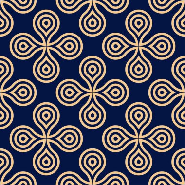 Koyu mavi zemin üzerine altın geometrik yazdır. Web, Tekstil ve duvar kağıtları için seamless modeli