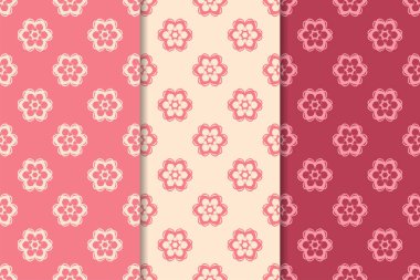 Kiraz kırmızı çiçekli süsler. Dikey Dikişsiz desen seti. Duvar kağıdı arka plan