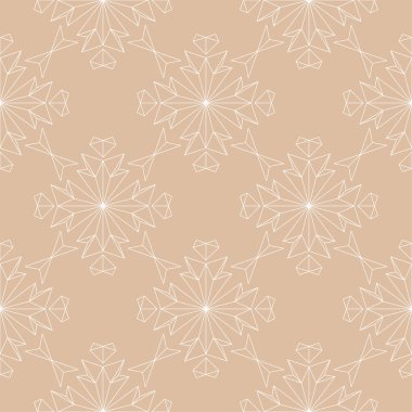 Bej renkli arka plan üzerinde beyaz çiçek süsleme. Tekstil ve duvar kağıtları için seamless modeli