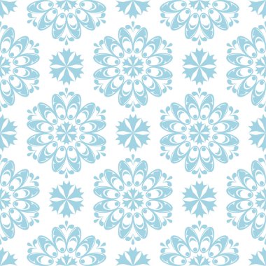 Beyaz zemin üzerine mavi çiçek tasarım. Tekstil ve duvar kağıtları için seamless modeli