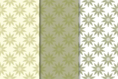 Zeytin yeşili kümesi çiçek süsler. Tekstil ve duvar kağıtları için dikişsiz desen