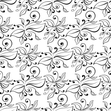 Beyaz arka planda siyah çiçek tasarım. Tekstil ve duvar kağıtları için seamless modeli