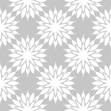 Gri arka plan üzerinde beyaz çiçek süsleme. Tekstil ve duvar kağıtları için seamless modeli