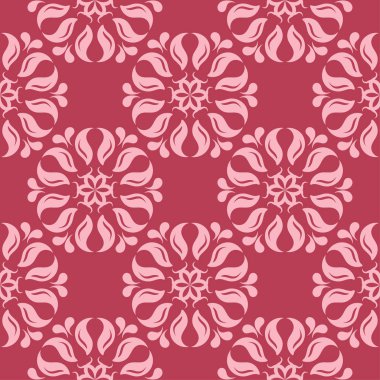 Kırmızı zemin üzerine çiçek süsleme. Tekstil ve duvar kağıtları için seamless modeli