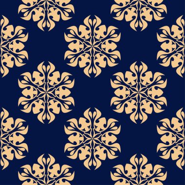 Altın mavi çiçek süsleme. Tekstil ve duvar kağıtları için seamless modeli