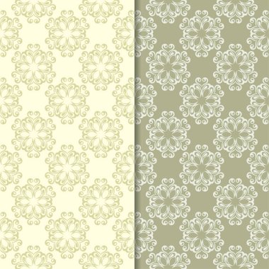 Zeytin yeşili ve bej çiçek arka planlar. Tekstil ve duvar kağıtları için dikişsiz desen seti