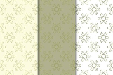 Zeytin yeşili çiçek arka planlar. Tekstil ve duvar kağıtları için dikişsiz desen seti