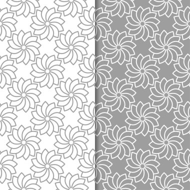 Beyaz ve gri çiçek arka planlar. Tekstil ve duvar kağıtları için dikişsiz desen seti