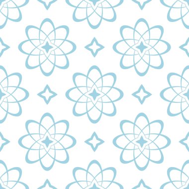 Beyaz zemin üzerine mavi çiçek süsleme. Tekstil ve duvar kağıtları için seamless modeli