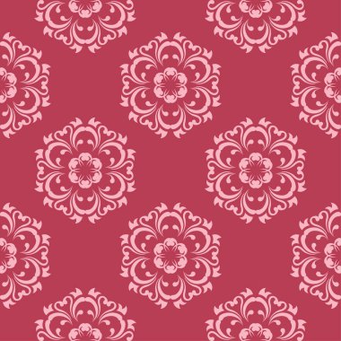 Kırmızı zemin üzerine çiçek süsleme. Tekstil ve duvar kağıtları için seamless modeli