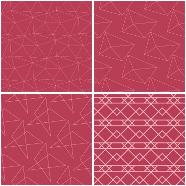 Geometrik desenler. Soluk kırmızı sorunsuz arka planlar kümesi. Vektör çizim