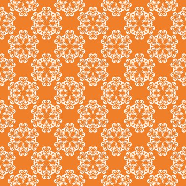 Turuncu çiçek süsleme beyaz elemanları ile. Tekstil ve duvar kağıtları için seamless modeli