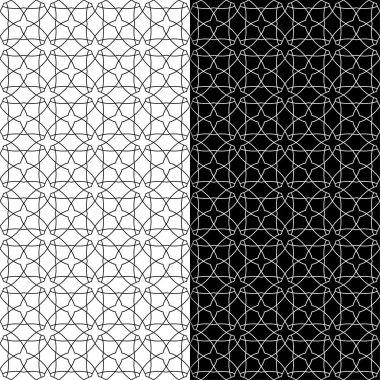 Siyah ve beyaz geometrik süsler. Web, Tekstil ve duvar kağıtları için dikişsiz desen seti