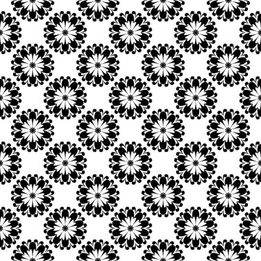 Beyaz arka planda siyah çiçek süsleme. Tekstil ve duvar kağıtları için seamless modeli