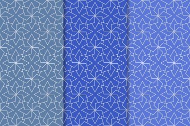 Mavi geometrik süsler. Web, Tekstil ve duvar kağıtları için dikey Dikişsiz desen seti