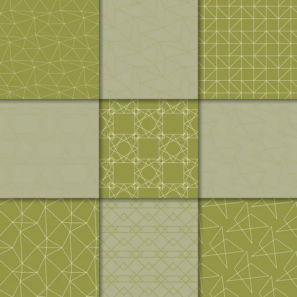 Zeytin yeşili geometrik süsler. Web, Tekstil ve duvar kağıtları için dikişsiz desen koleksiyonu